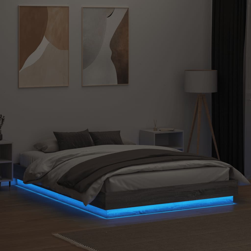 Okvir kreveta s LED svjetlima siva boja hrasta 160 x 200 cm