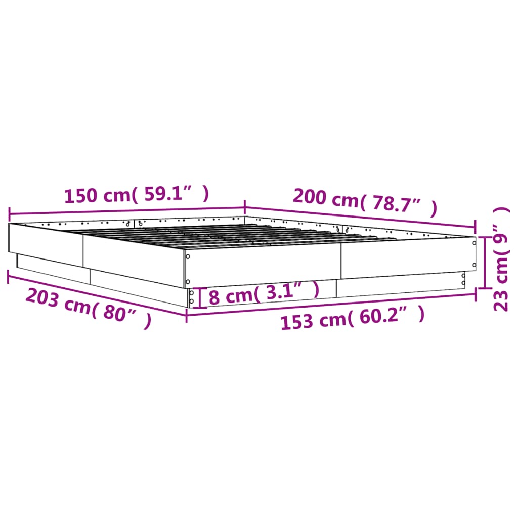 Okvir kreveta s LED svjetlima crni 150 x 200 cm