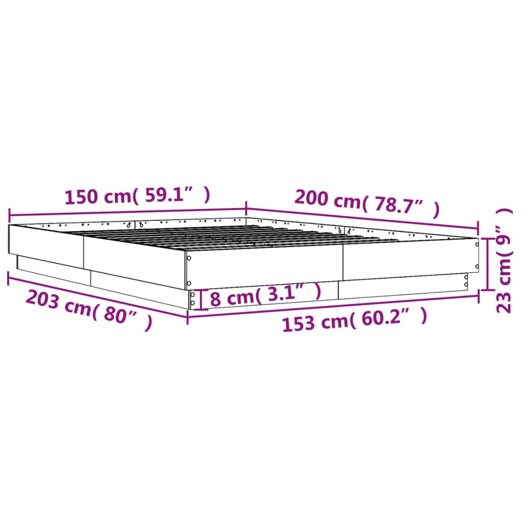 Okvir kreveta s LED svjetlima siva boja hrasta 150 x 200 cm