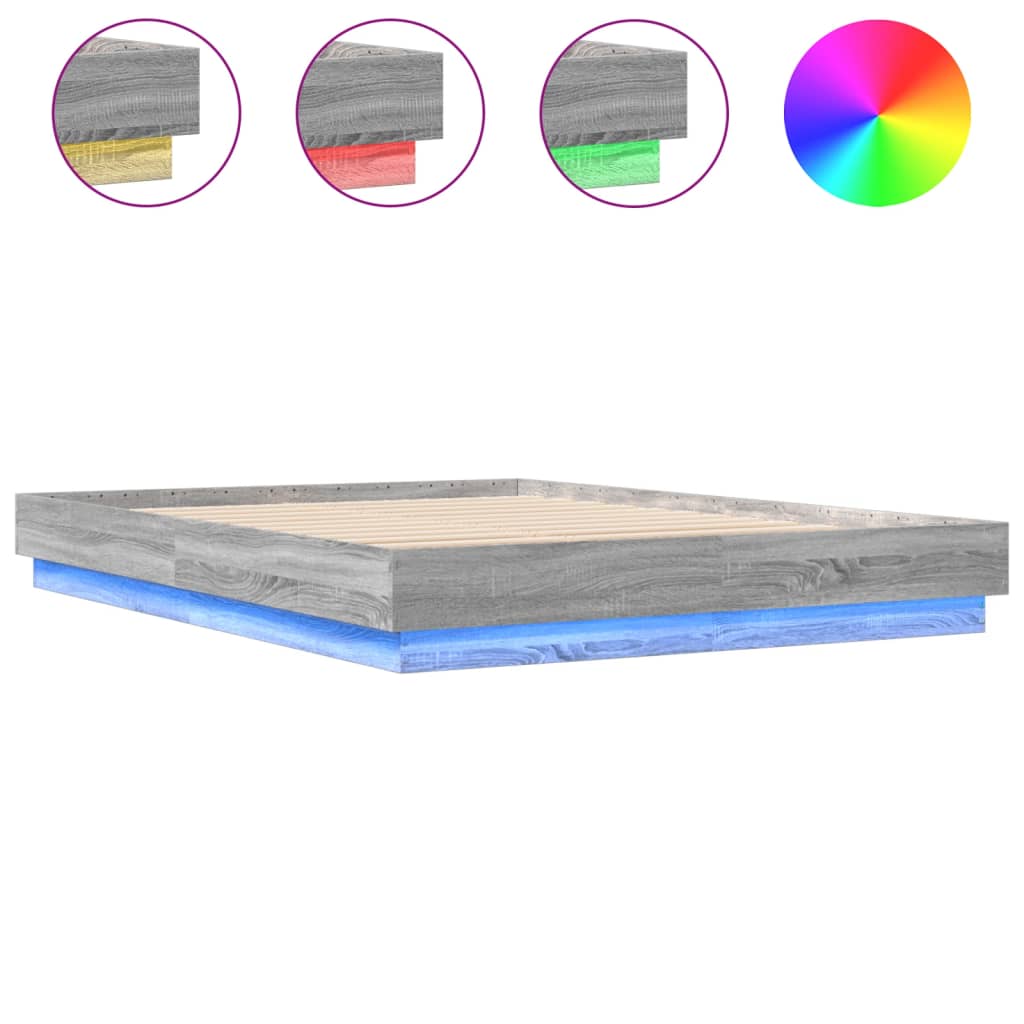 Okvir kreveta s LED svjetlima siva boja hrasta 140 x 200 cm