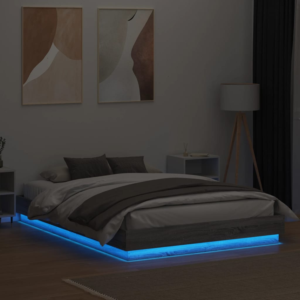 Okvir kreveta s LED svjetlima siva boja hrasta 140 x 200 cm