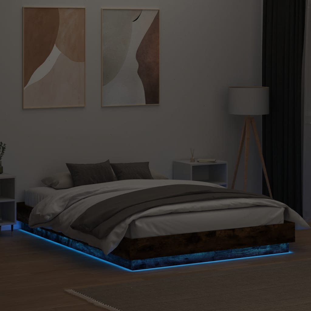Okvir kreveta s LED svjetlima dimljena boja hrasta 120 x 200 cm