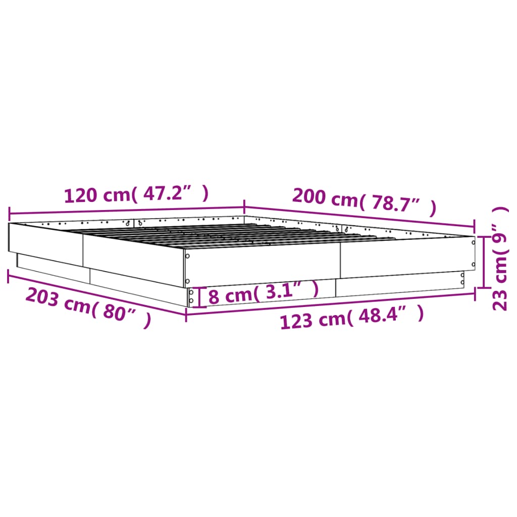 Okvir kreveta s LED svjetlima siva boja hrasta 120 x 200 cm