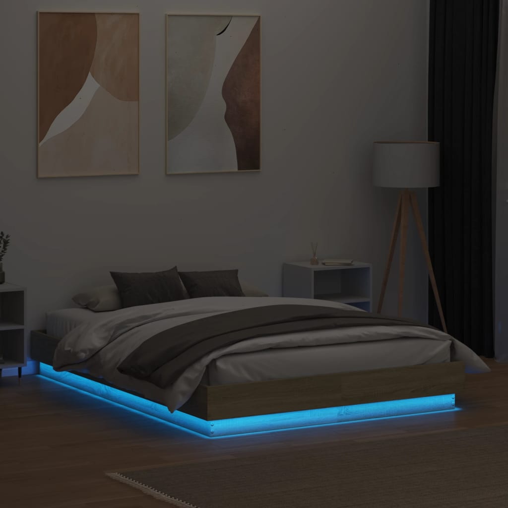 Okvir kreveta s LED svjetlima boja hrasta sonome 135 x 190 cm