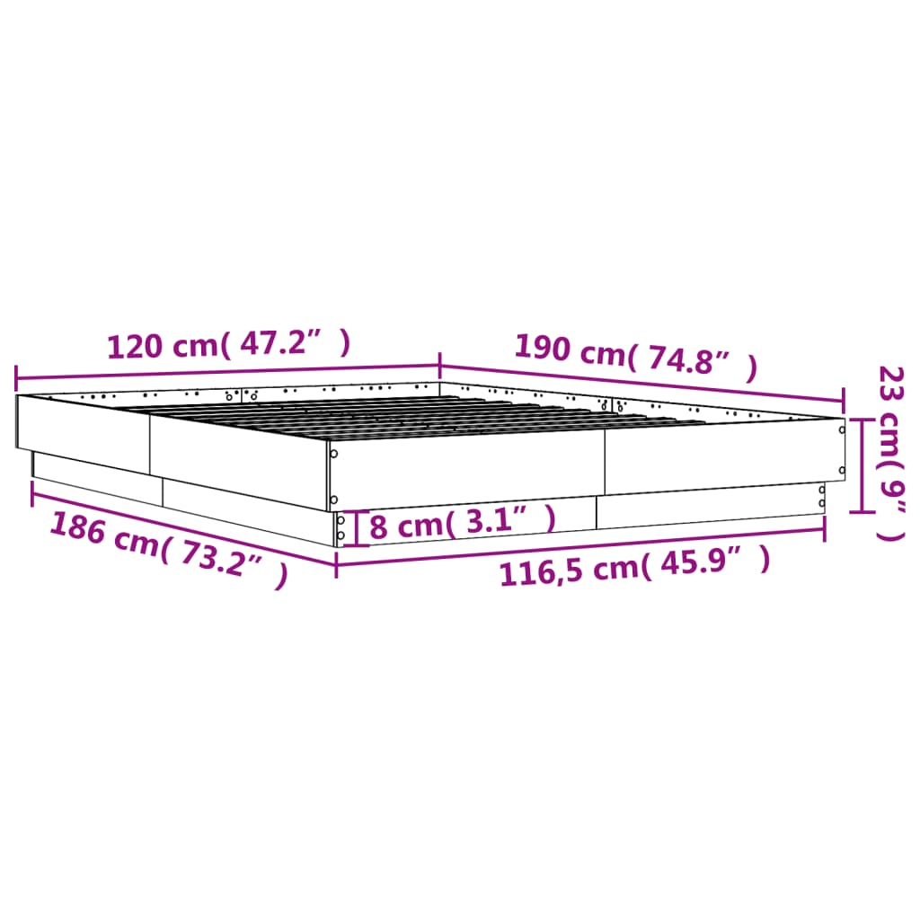 Okvir kreveta s LED svjetlima boja hrasta sonome 120 x 190 cm