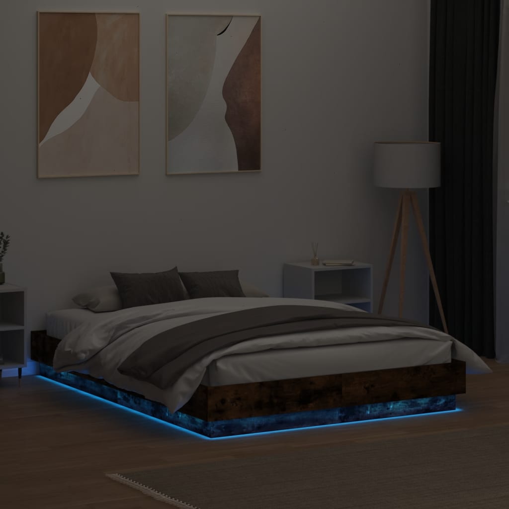Okvir kreveta s LED svjetlima dimljena boja hrasta 120 x 190 cm
