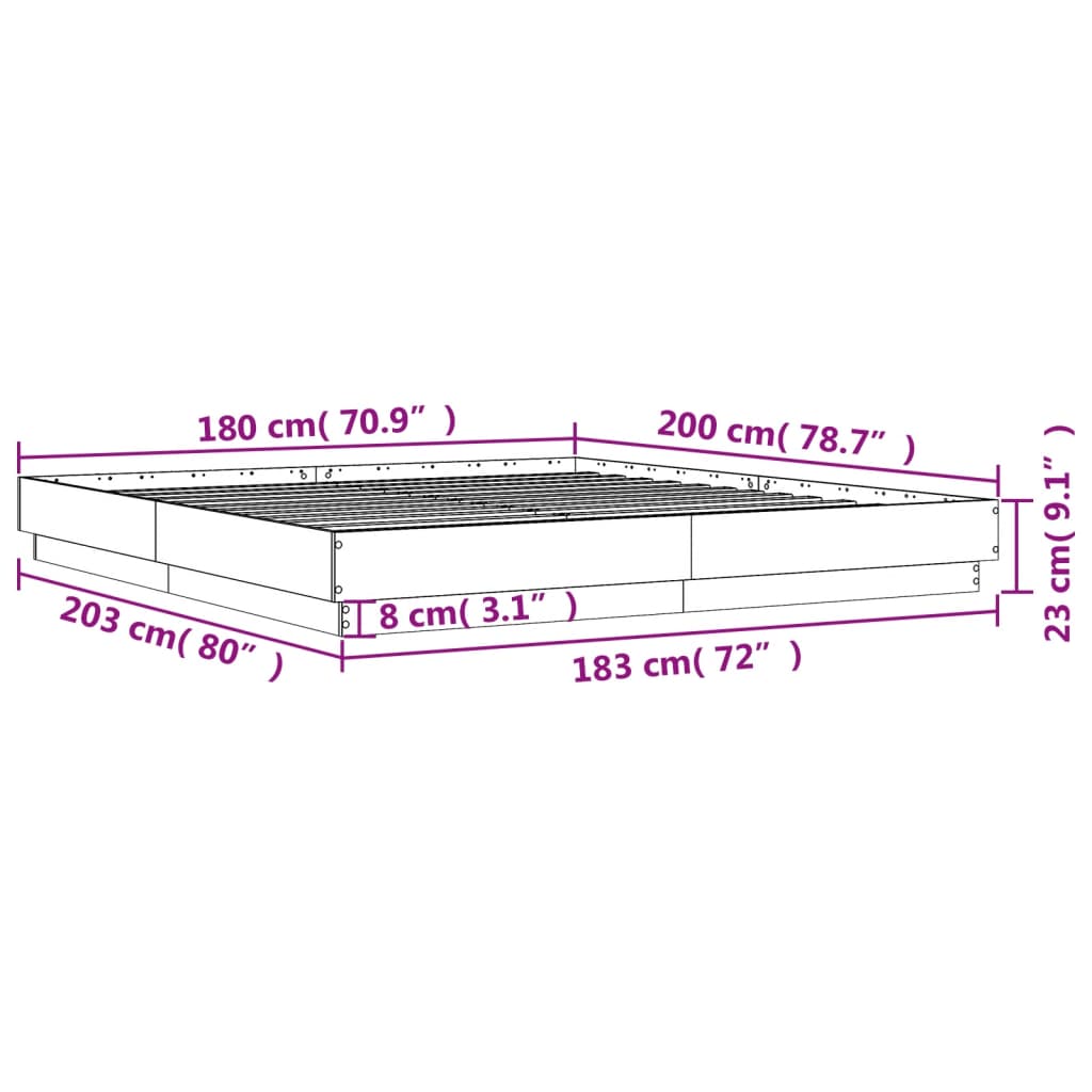 Okvir za krevet boja hrasta 180x200 cm konstruirano drvo