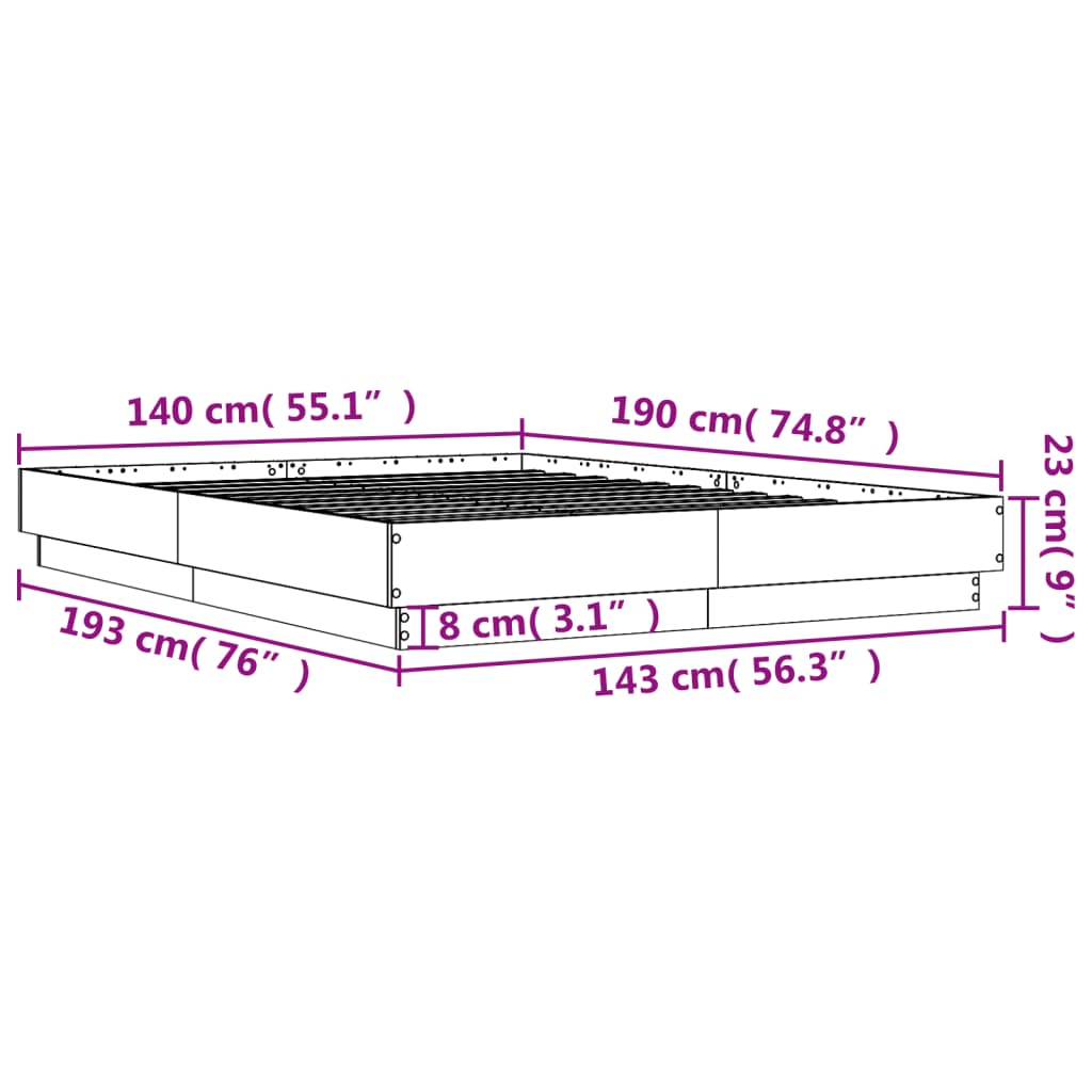 Okvir za krevet boja hrasta 140x190 cm od konstruiranog drva