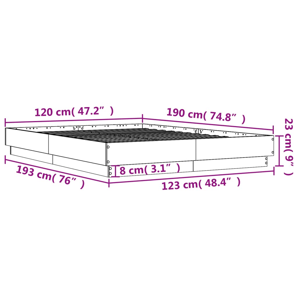 Okvir za krevet boja hrasta 120x190 cm konstruirano drvo