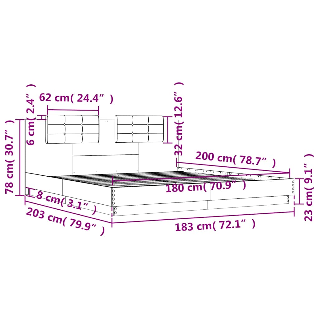 Okvir za krevet s uzglavljem siva boja hrasta 180x200 cm drveni