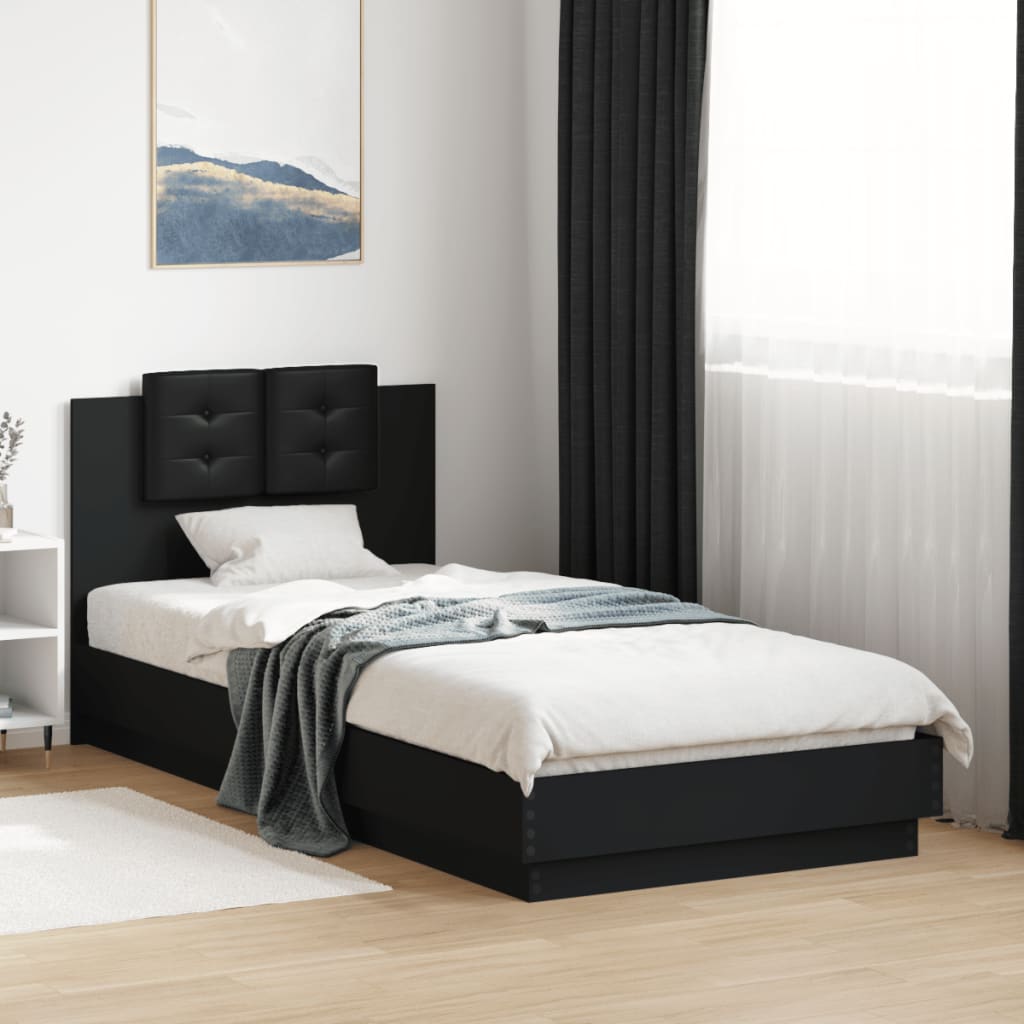 Okvir za krevet s uzglavljem crna 100x200 cm konstruiranog drva
