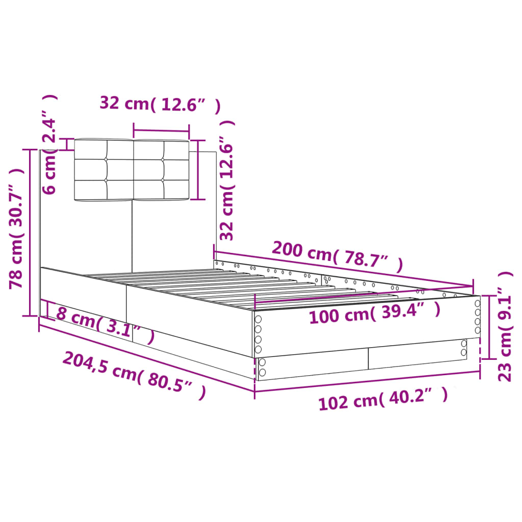 Okvir za krevet s uzglavljem boja hrasta 100x200 cm drveni