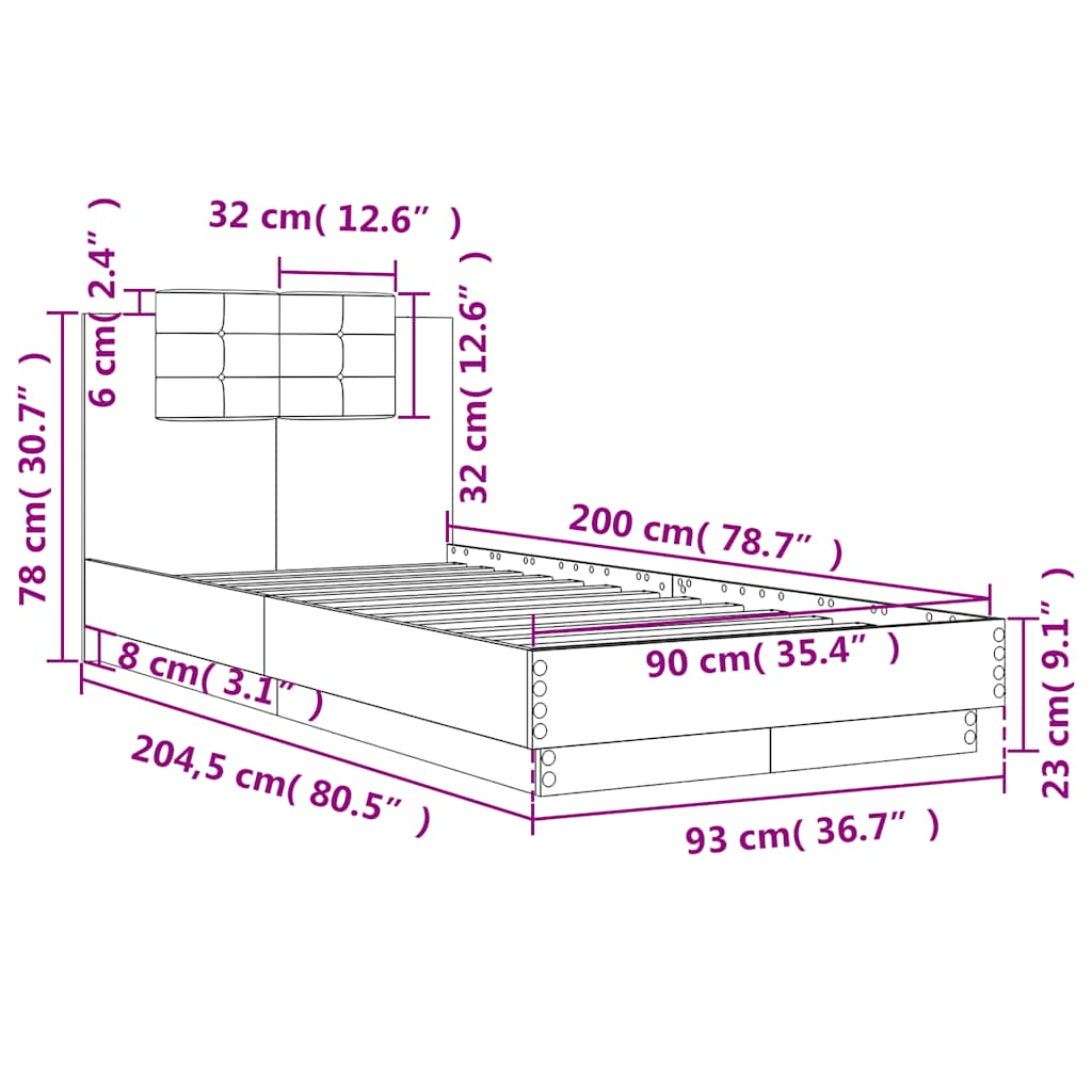 Okvir za krevet s uzglavljem boja hrasta 90x200 cm drveni
