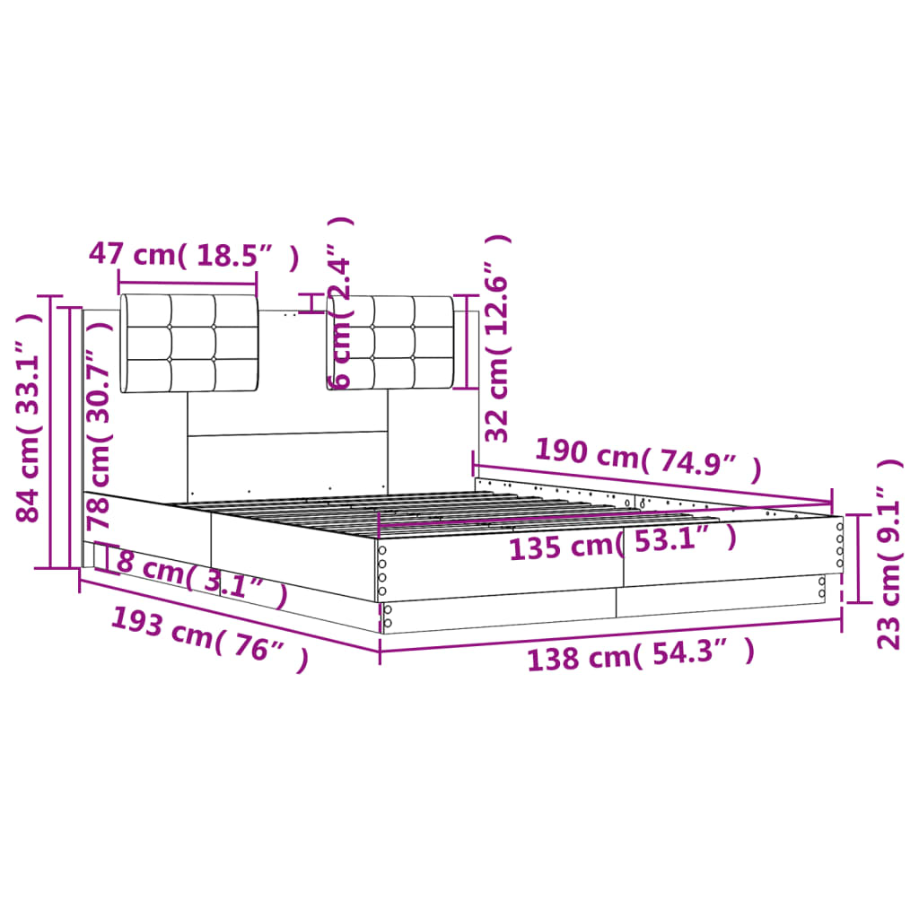 Okvir kreveta s uzglavljem bijeli 135x190 cm konstruirano drvo