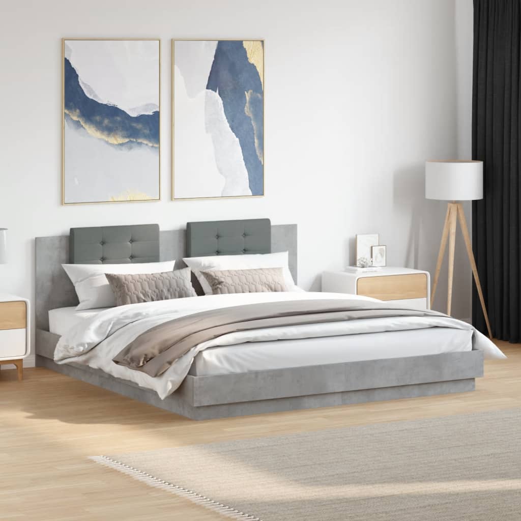 Okvir kreveta s uzglavljem LED siva boja betona 200 x 200 cm