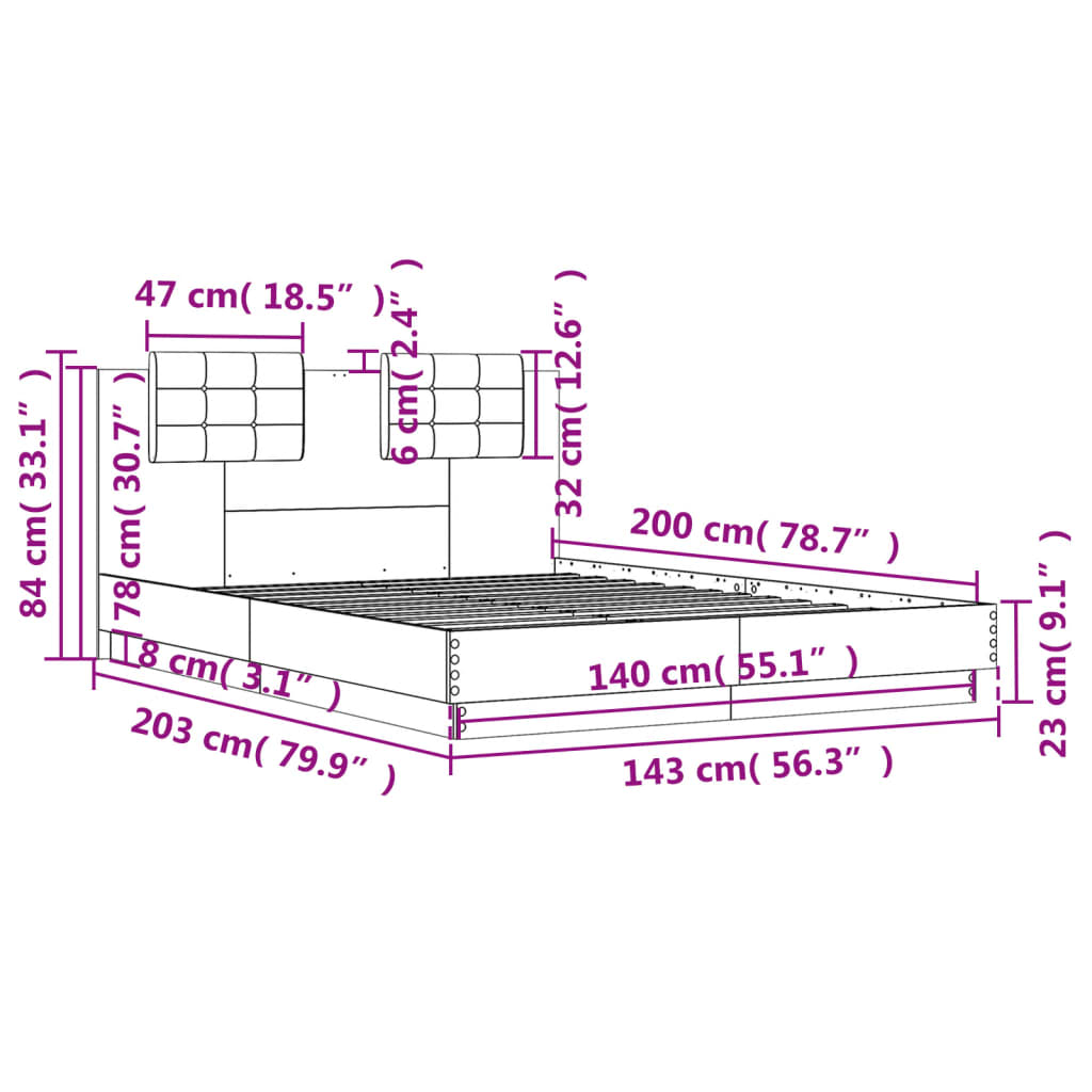 Okvir kreveta s uzglavljem LED boja hrasta sonome 140 x 200 cm