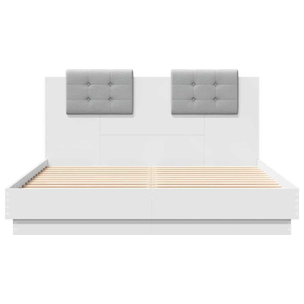 Okvir kreveta s uzglavljem i LED svjetlima bijeli 120 x 200 cm