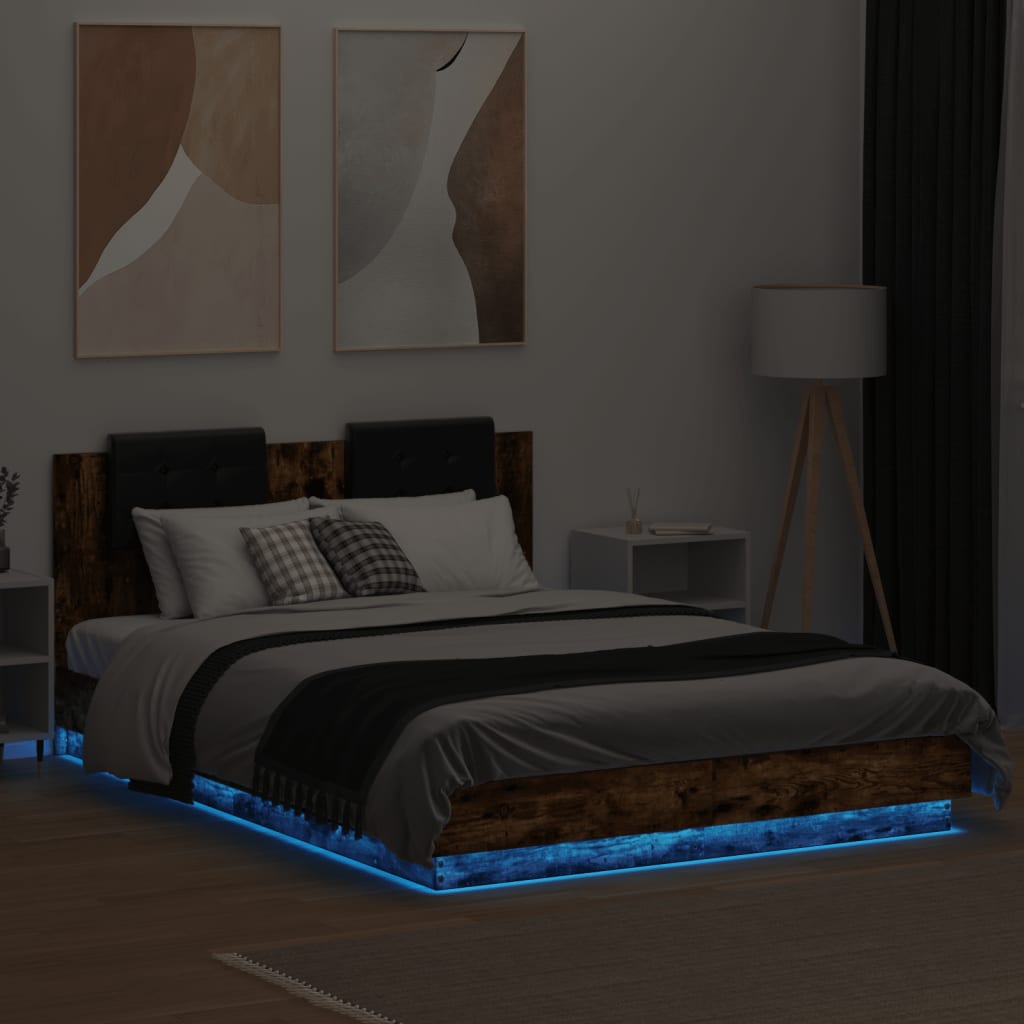 Okvir kreveta s uzglavljem LED boja dimljenog hrasta 120x200 cm