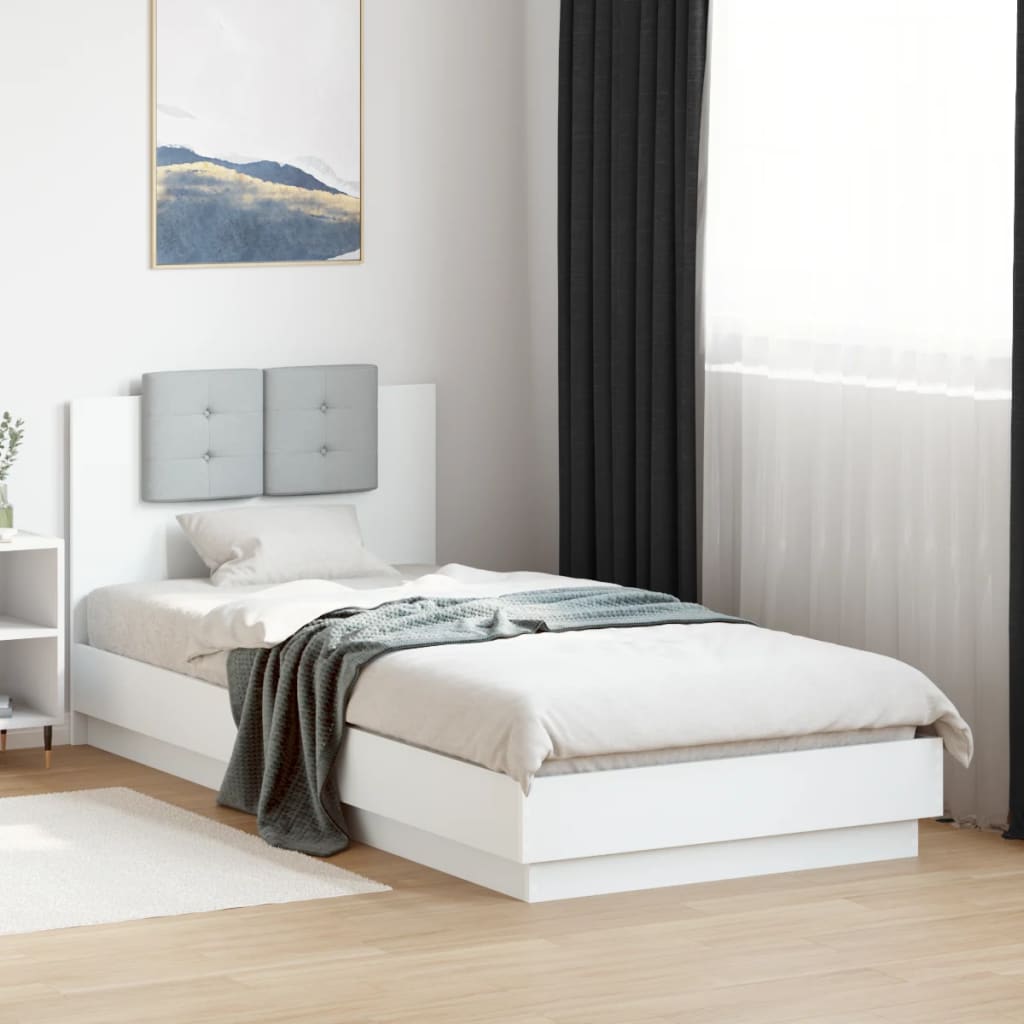 Okvir za krevet s uzglavljem i LED svjetlima bijeli 100x200 cm