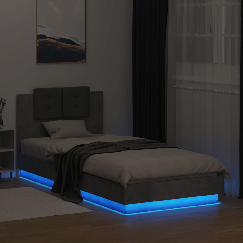 Okvir kreveta s uzglavljem LED siva boja betona 100 x 200 cm