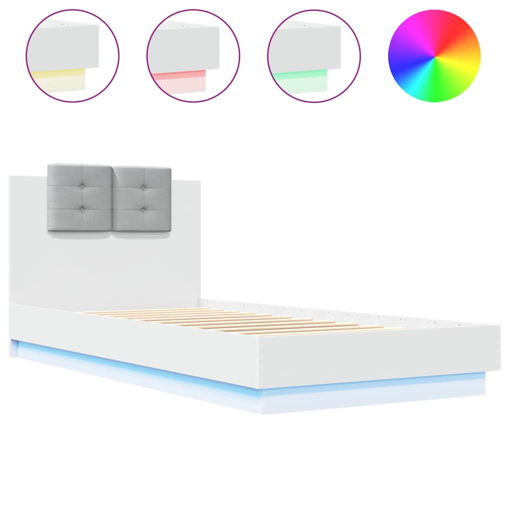 Okvir za krevet s uzglavljem i LED svjetlima bijeli 90x200 cm