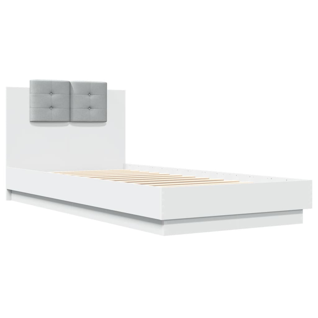 Okvir za krevet s uzglavljem i LED svjetlima bijeli 90x200 cm