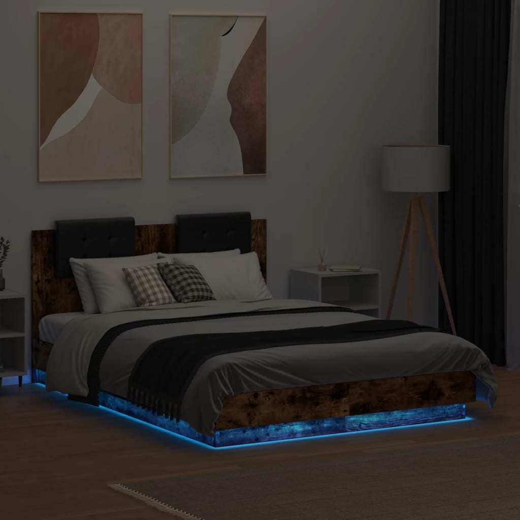 Okvir kreveta s uzglavljem LED boja dimljenog hrasta 120x190 cm