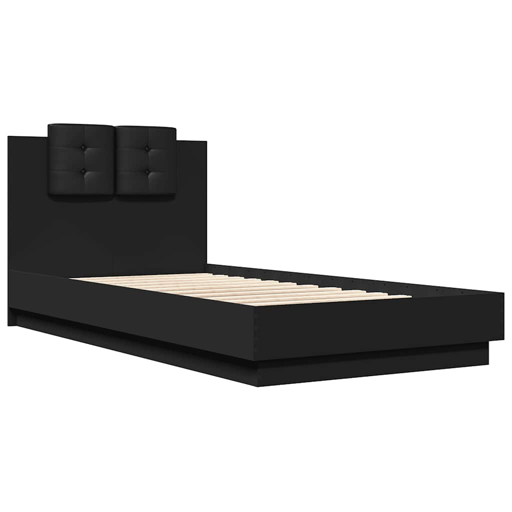 Okvir za krevet s uzglavljem i LED svjetlima crni 75x190 cm