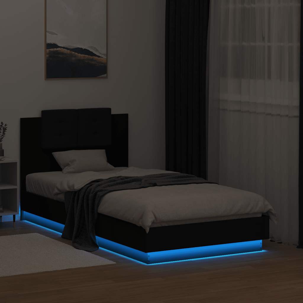 Okvir za krevet s uzglavljem i LED svjetlima crni 75x190 cm