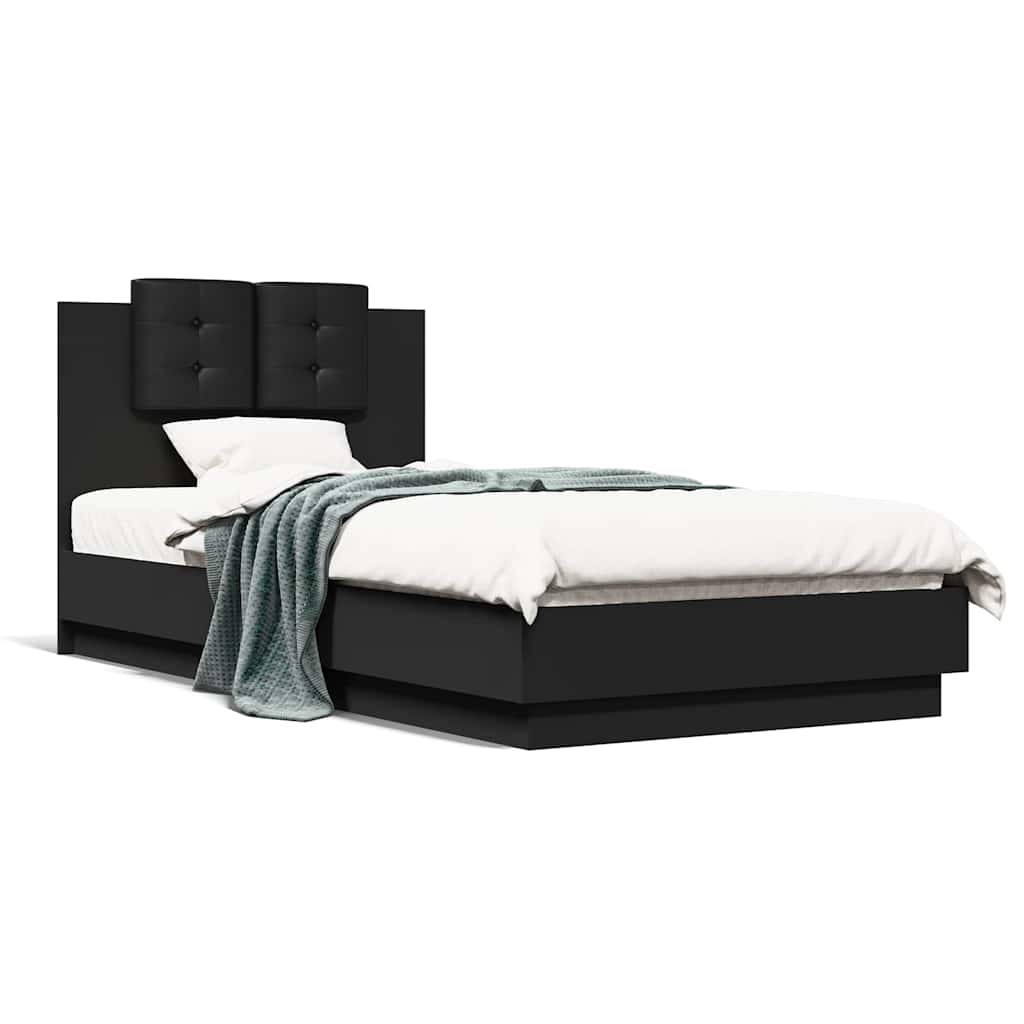 Okvir za krevet s uzglavljem i LED svjetlima crni 75x190 cm
