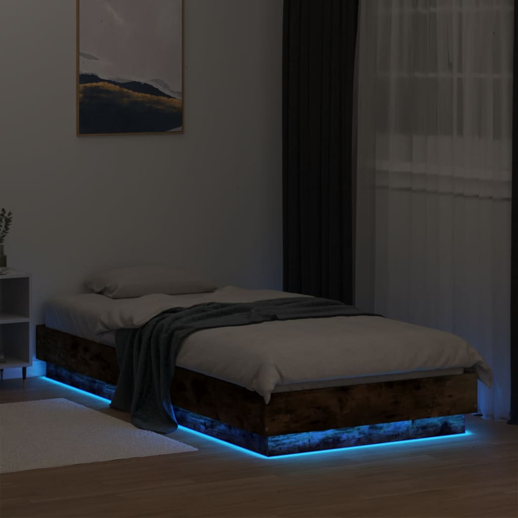Okvir za krevet s LED svjetlima dimljena boja hrasta 100x200 cm