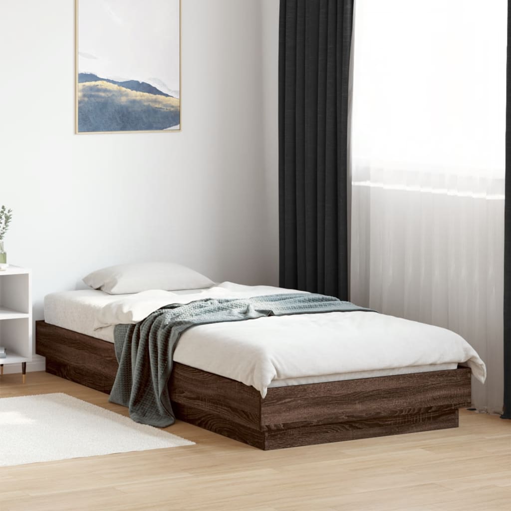 Okvir za krevet s LED svjetlima smeđa boja hrasta 90 x 200 cm