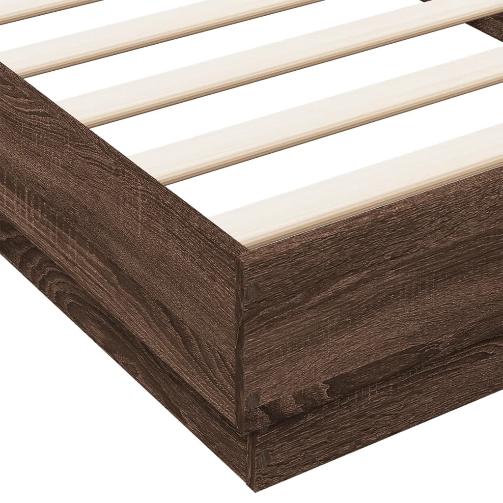 Okvir za krevet s LED svjetlima smeđa boja hrasta 90 x 200 cm