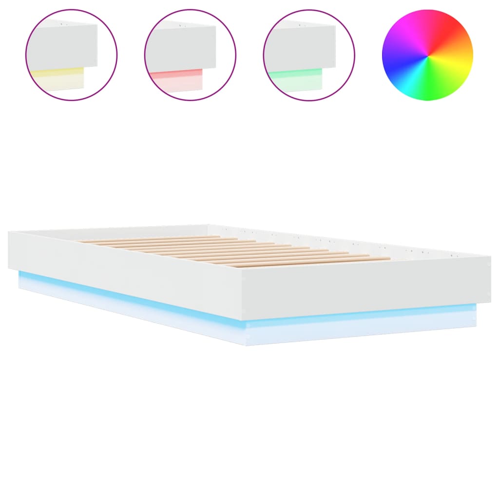 Okvir kreveta s LED svjetlima bijeli 75 x 190 cm