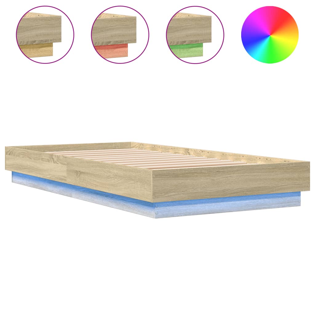 Okvir kreveta s LED svjetlima boja hrasta sonome 75 x 190 cm