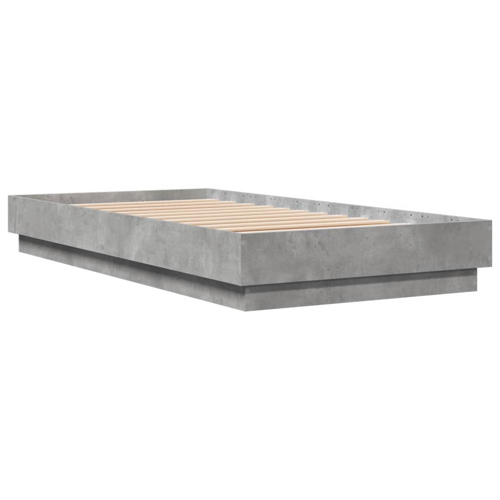 Okvir kreveta s LED svjetlima siva boja betona 75 x 190 cm
