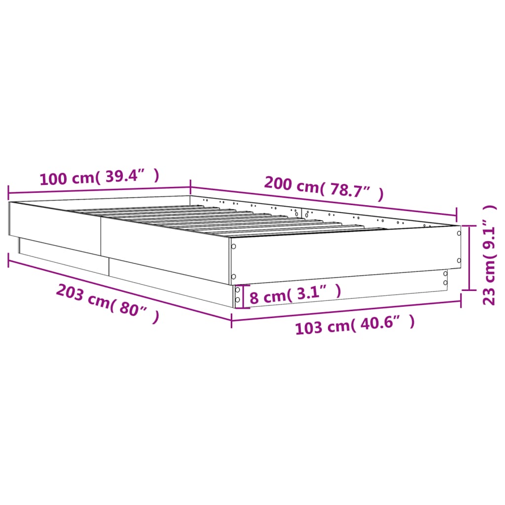 Okvir kreveta boja betona 100x200 cm od konstruiranog drva