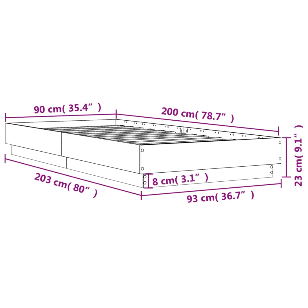 Okvir za krevet crni 90x200 cm konstruirano drvo