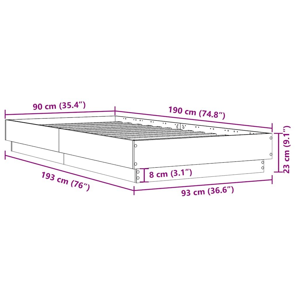 Okvir za krevet bijeli 90x190 cm konstruirano drvo