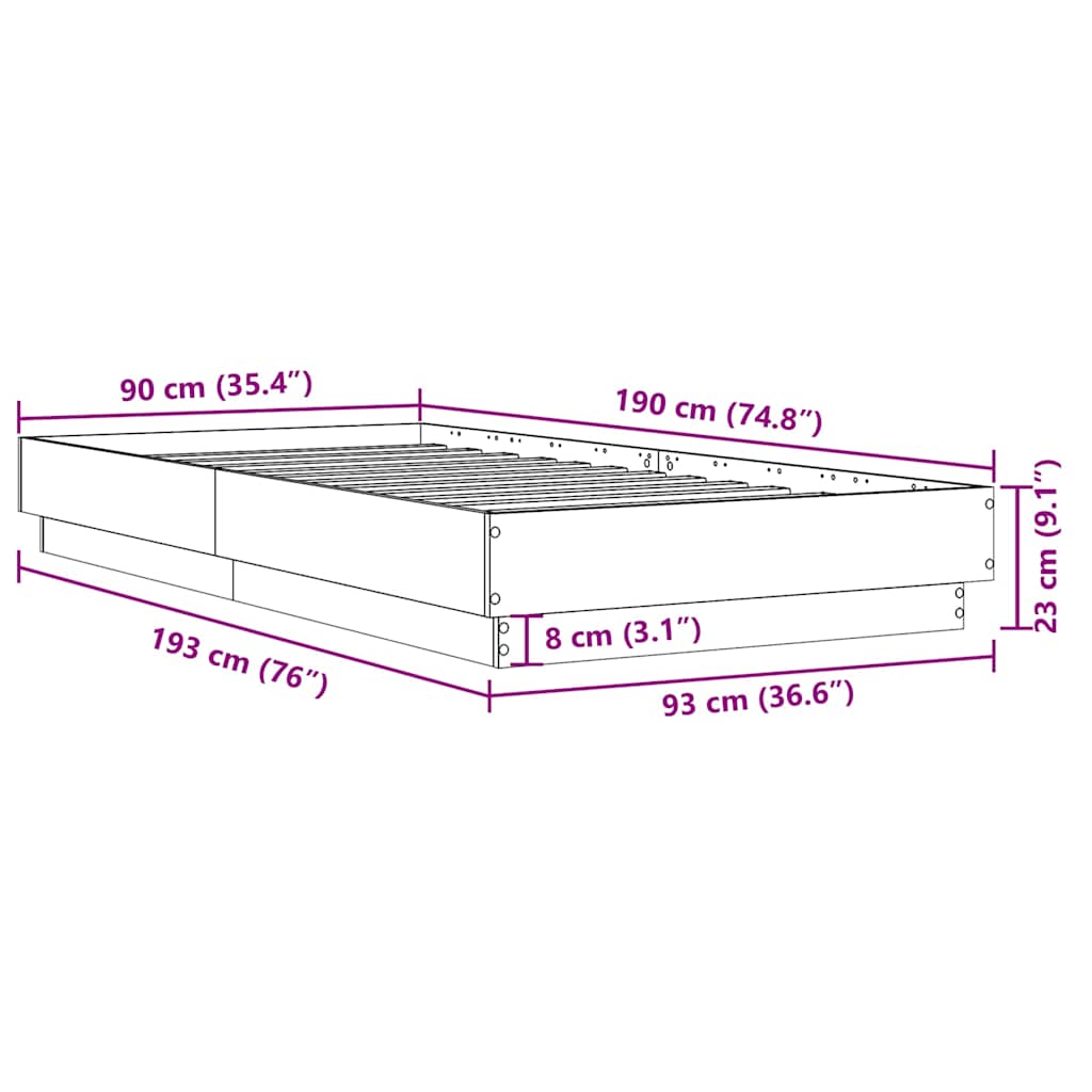 Okvir za krevet crni 90 x 190 cm od konstruiranog drva