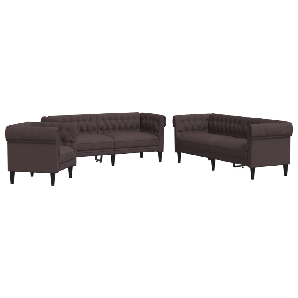 3-dijelni set sofa tamnosmeđi od tkanine