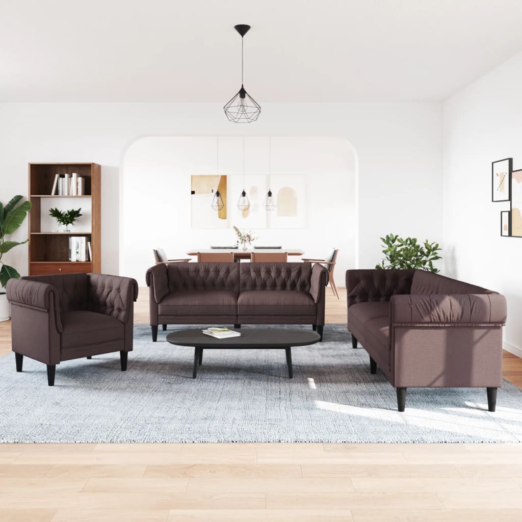 3-dijelni set sofa tamnosmeđi od tkanine