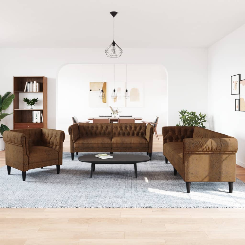3-dijelni set sofa smeđi od tkanine