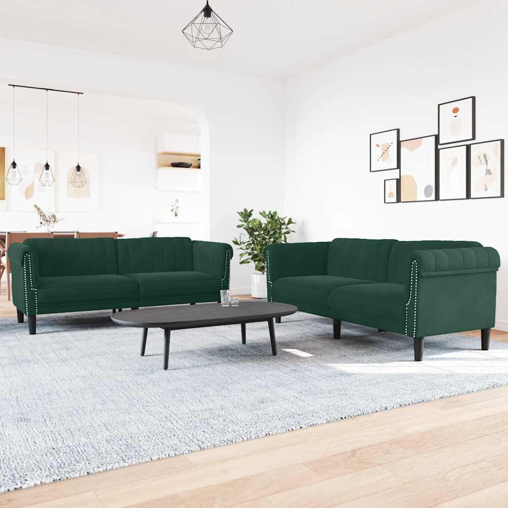 3-dijelni set sofa tamnozeleni baršunasti