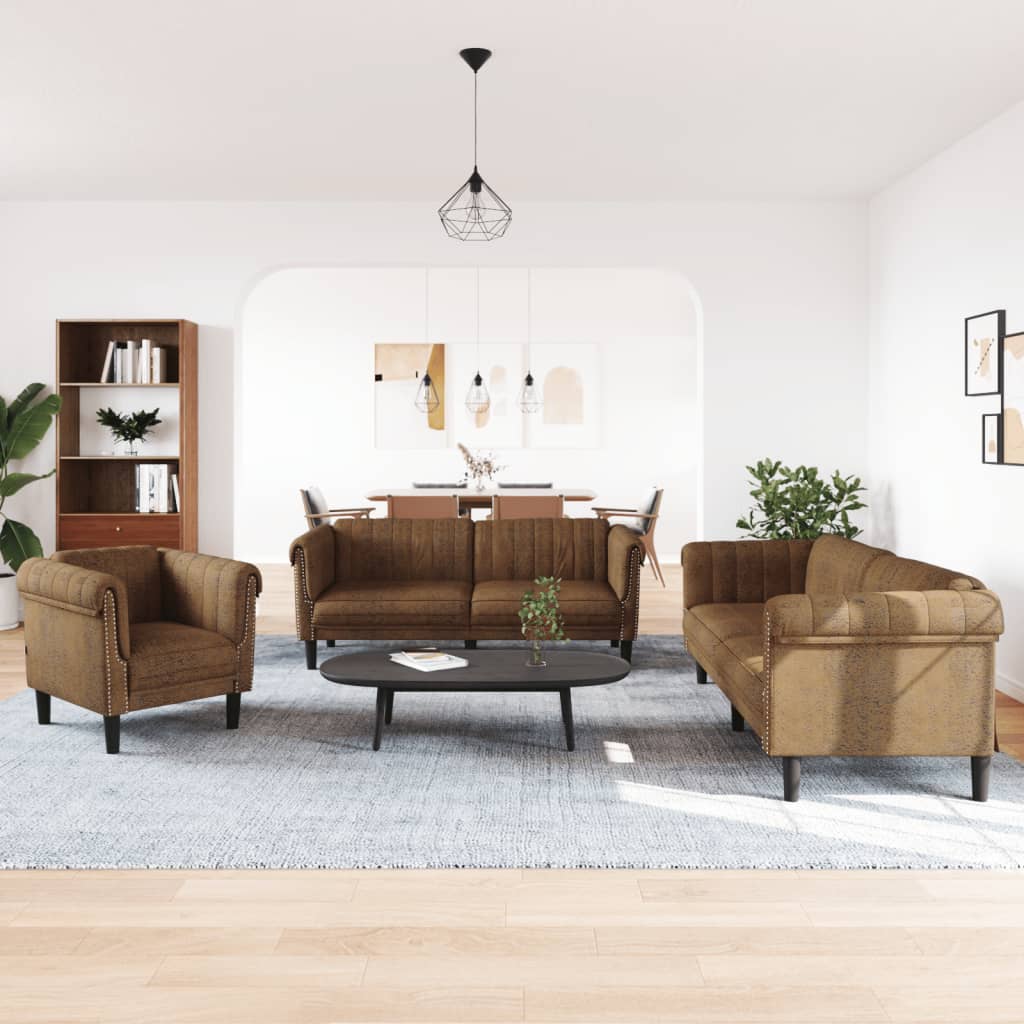 3-dijelni set sofa smeđi baršunasti