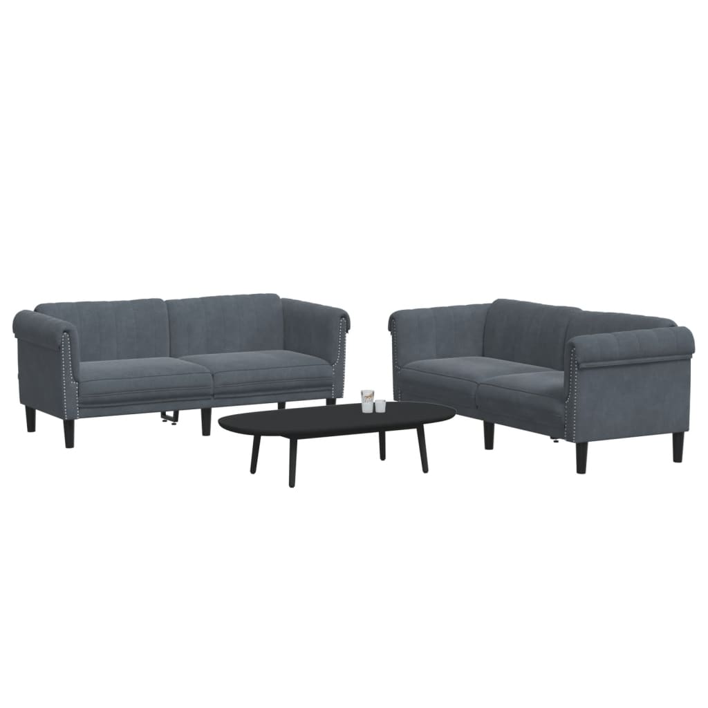 2-dijelni set sofa tamnosivi baršunasti