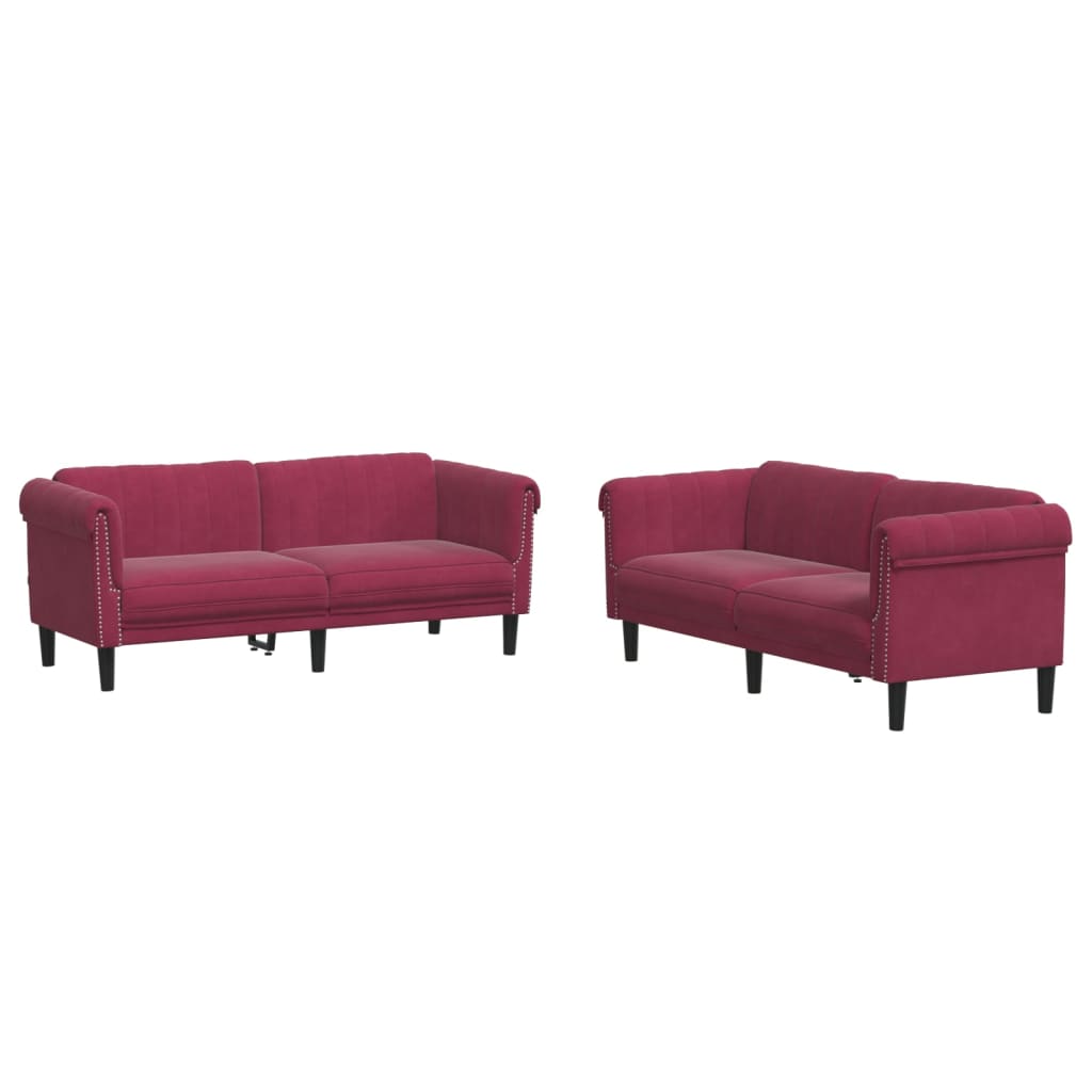 2-dijelni set sofa crvena boja vina baršunasti