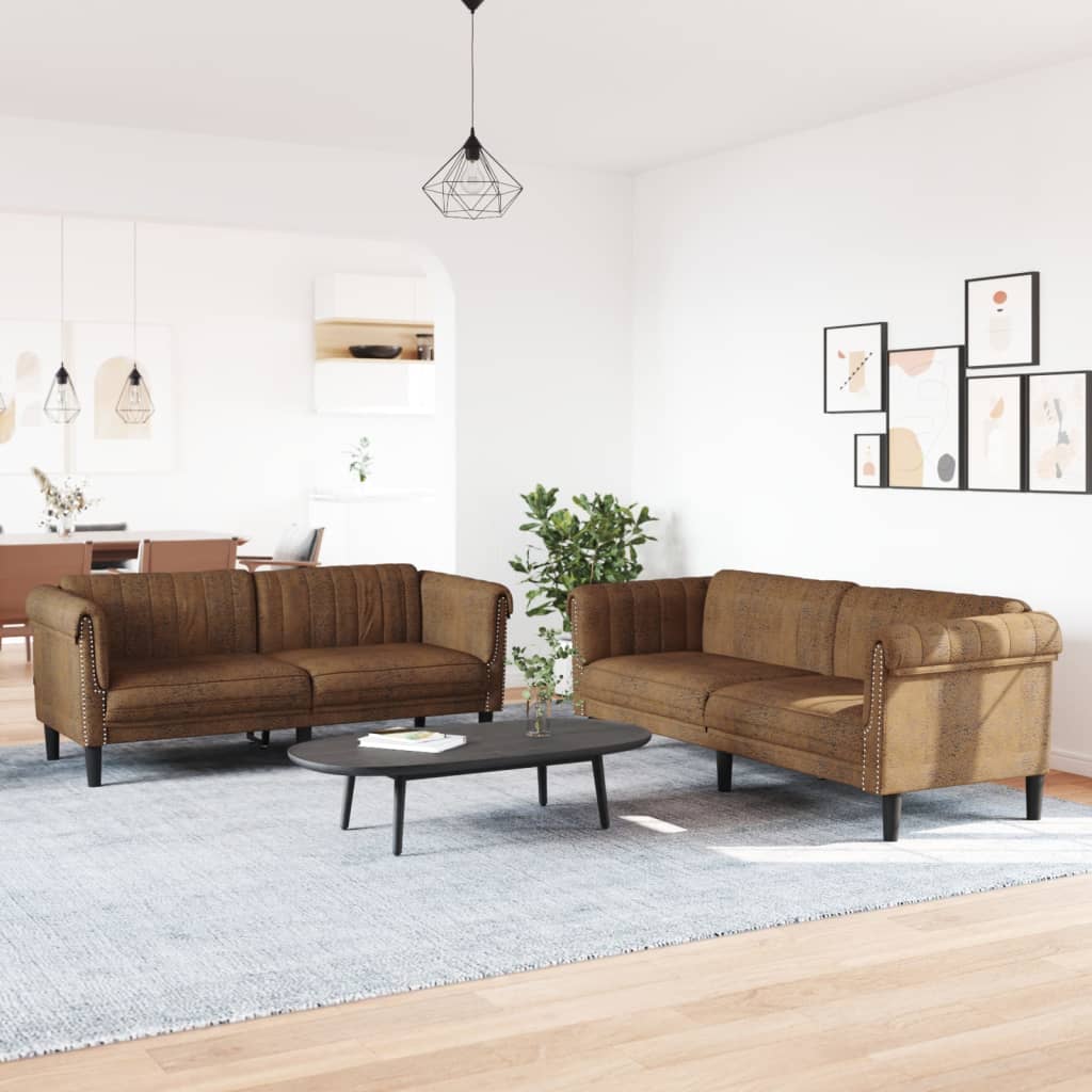 2-dijelni set sofa smeđi baršunasti