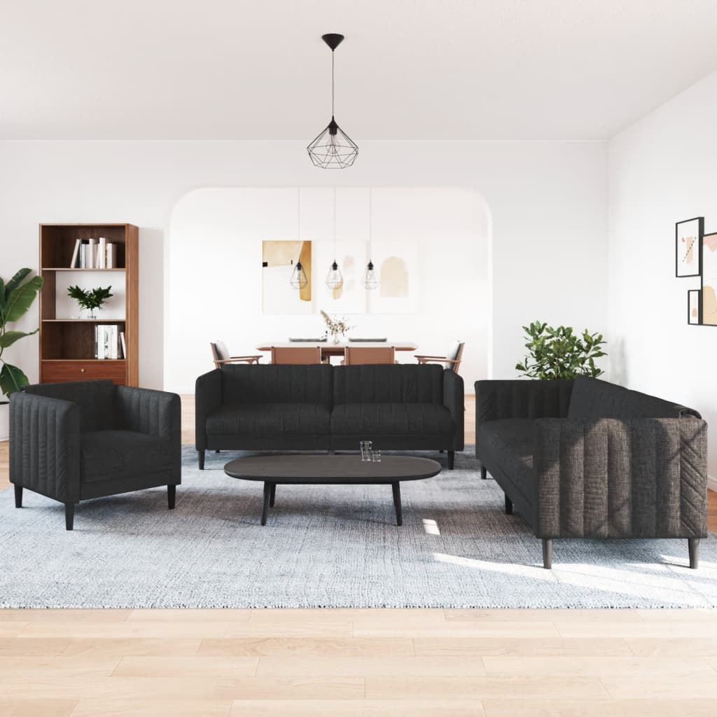 3-dijelni set sofa crni od tkanine