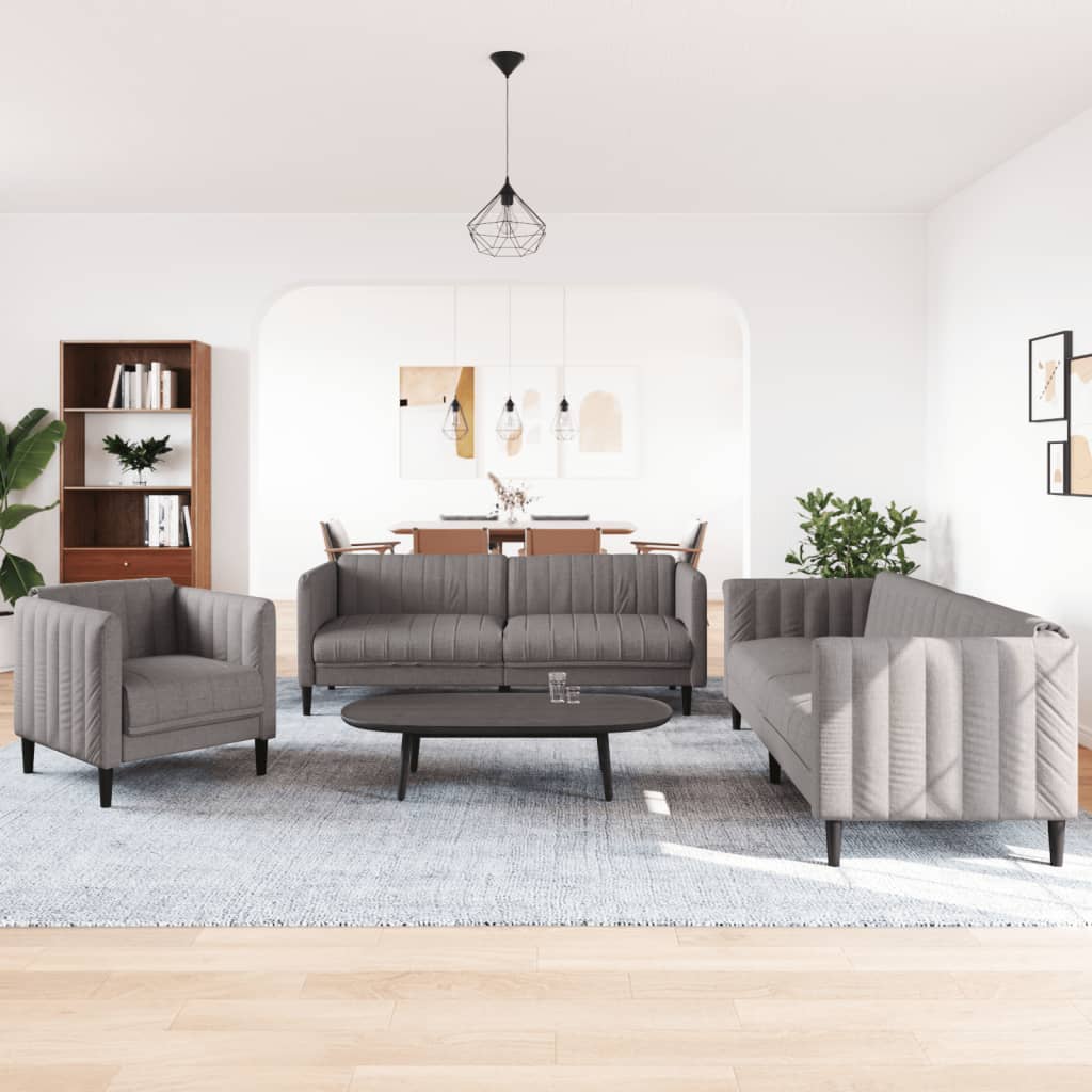 3-dijelni set sofa smeđesivi od tkanine